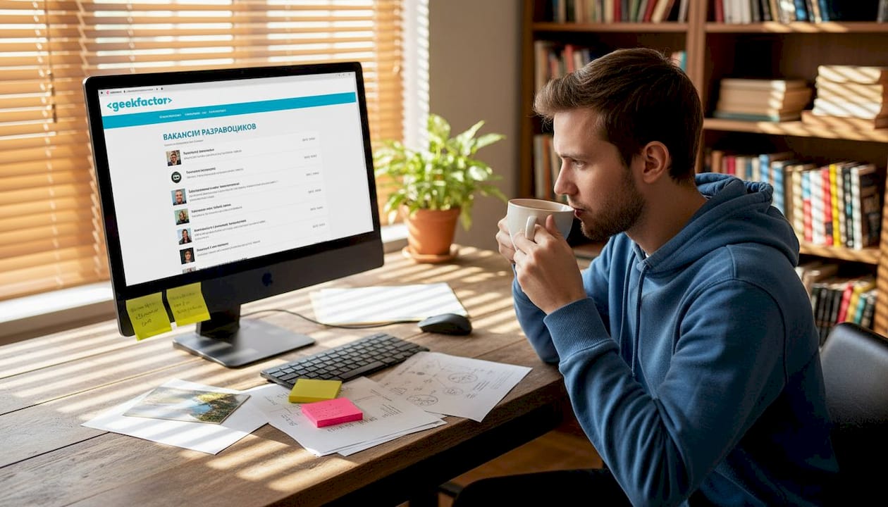 Разработчик внимательно изучает требования к вакансии