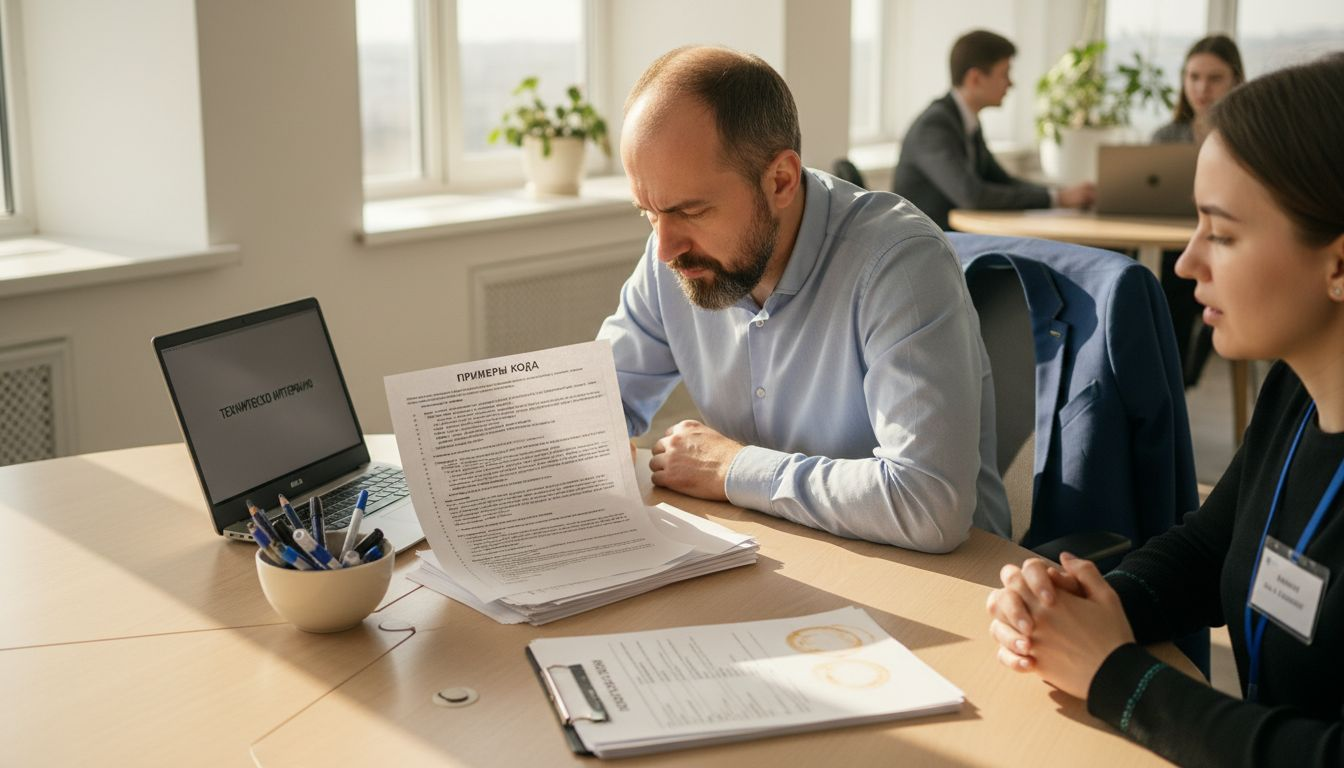 Сцена технического собеседования в уголке офиса