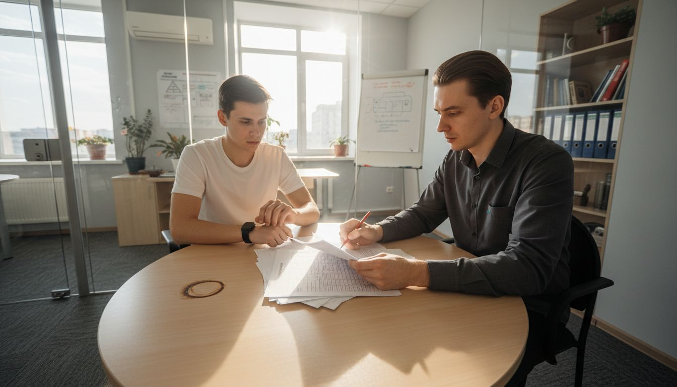 Специалист по IT проводит собеседование с кандидатом на техническую должность.