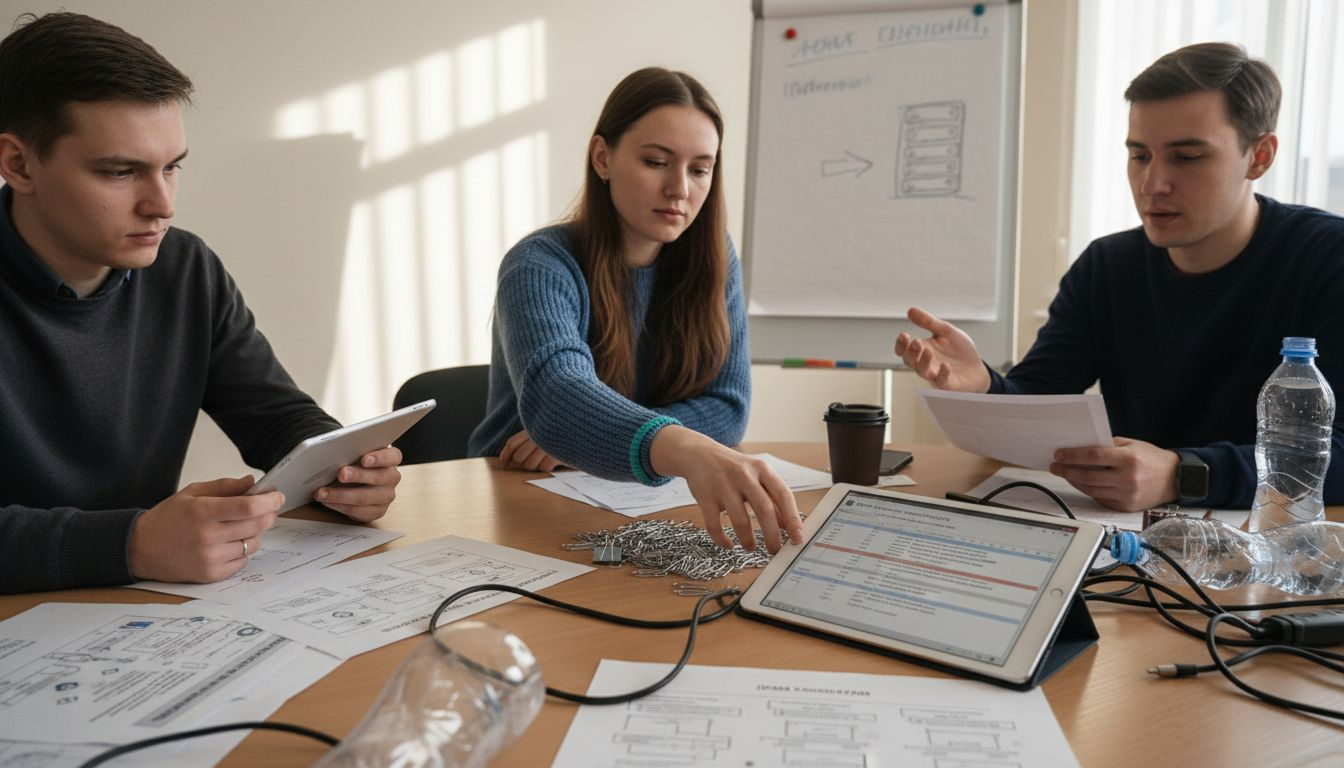 Айти-команда обсуждает рабочие вопросы в неформальной обстановке