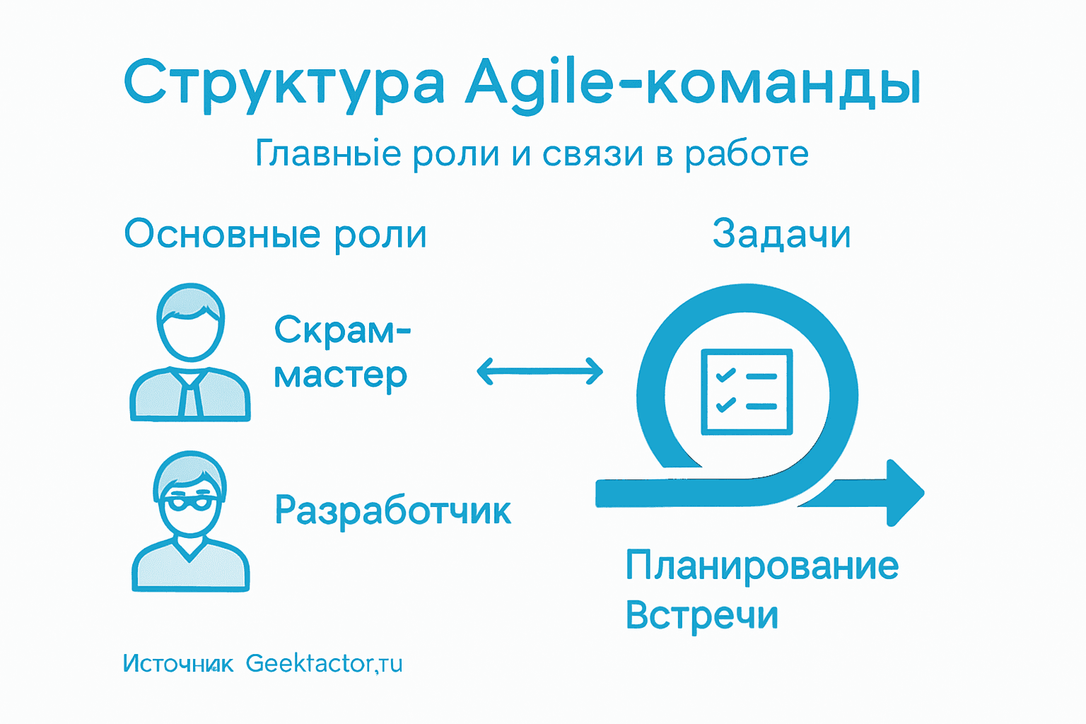 Инфографика, наглядно показывающая состав и распределение ролей в гибкой команде
