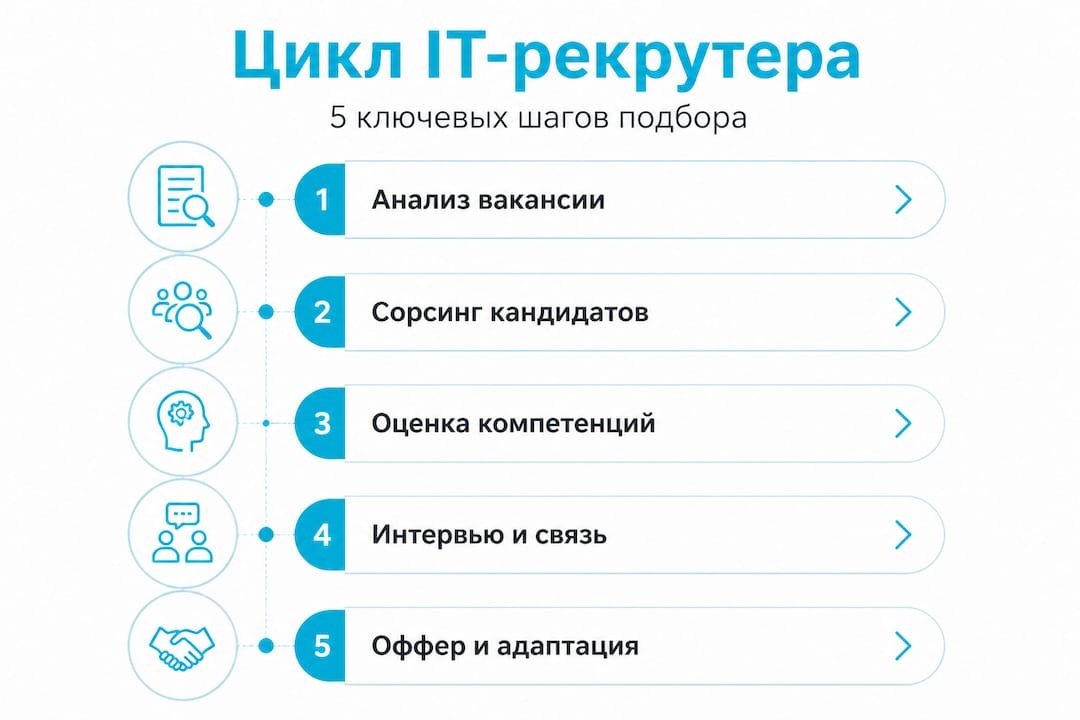 Инфографика: ключевые этапы IT-рекрутмента в пяти шагах