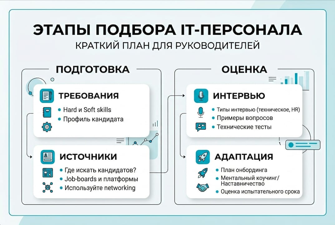 Инфографика: ключевые этапы найма специалистов в сфере IT