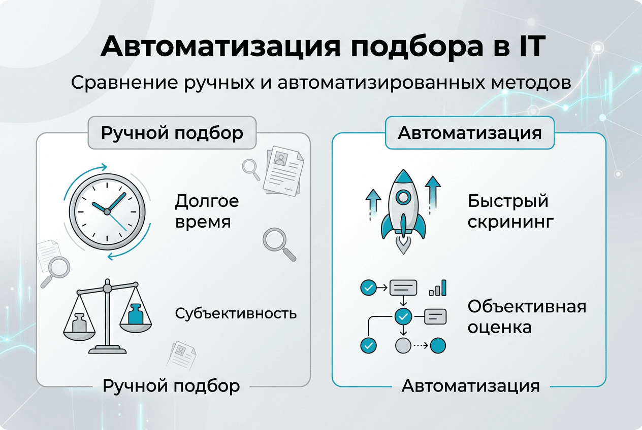 Инфографика: сравнение традиционного и автоматизированного подбора IT-специалистов