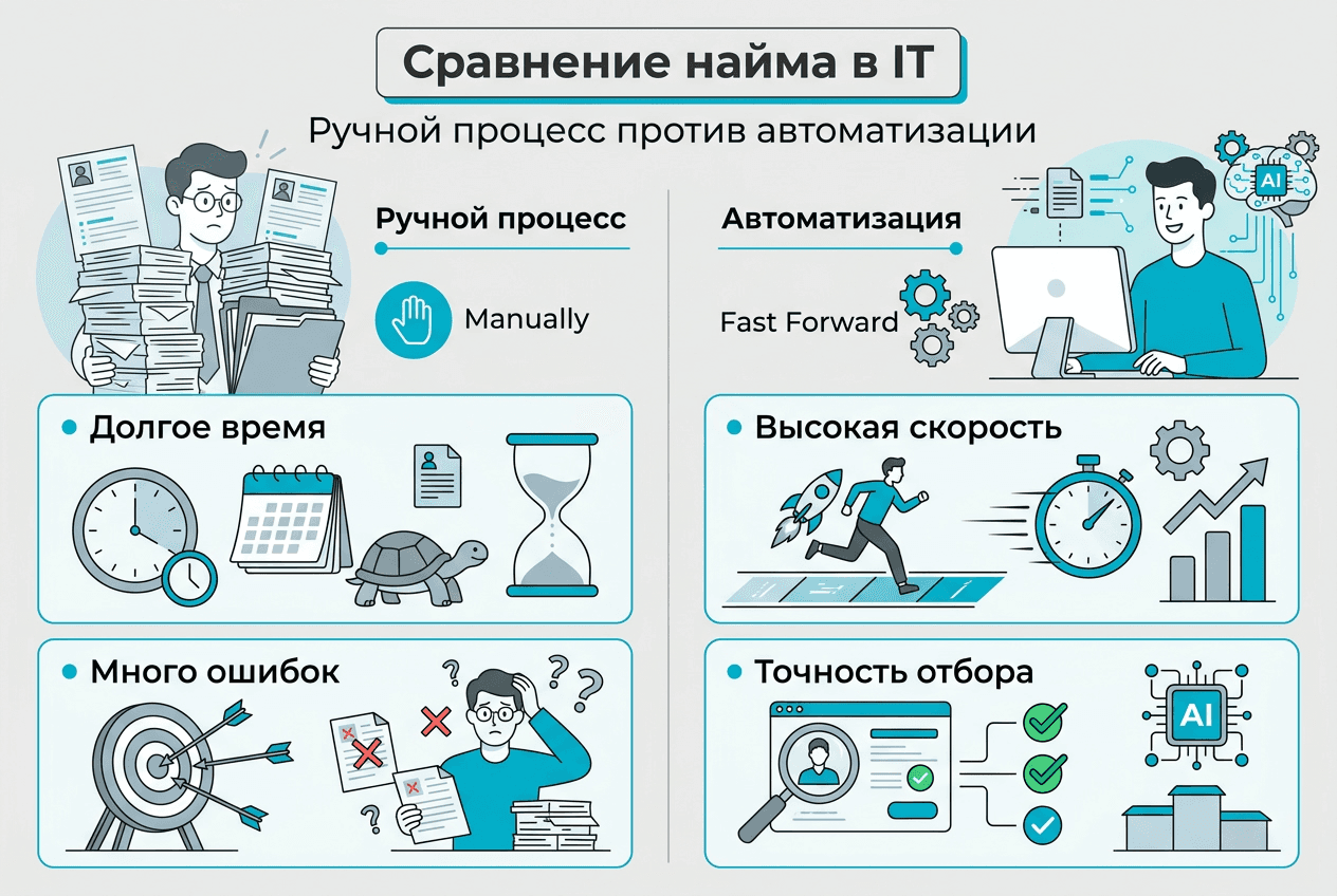 Инфографика: ручной подбор персонала vs автоматизированные решения