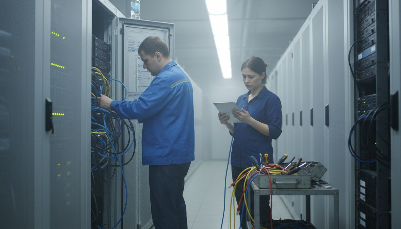 Инженеры проводят работы в серверной