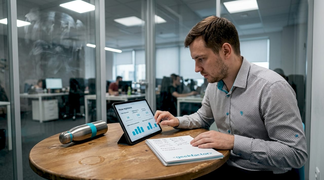 Координатор внимательно изучает дашборд с цифровыми HR-аналитиками, чтобы разобраться в ключевых показателях и принять обоснованные решения.