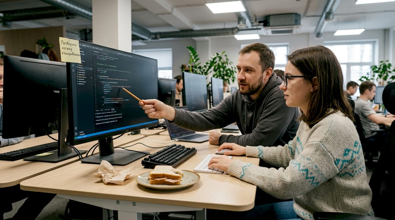 Во время собеседования разработчики вместе решают задачи, работая в паре.