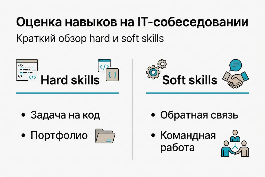 Инфографика: как на IT-собеседовании проверяют профессиональные и личные навыки