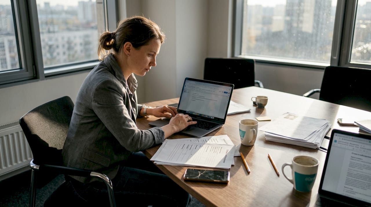 Менеджер по персоналу изучает отзывы о кандидате после собеседования.