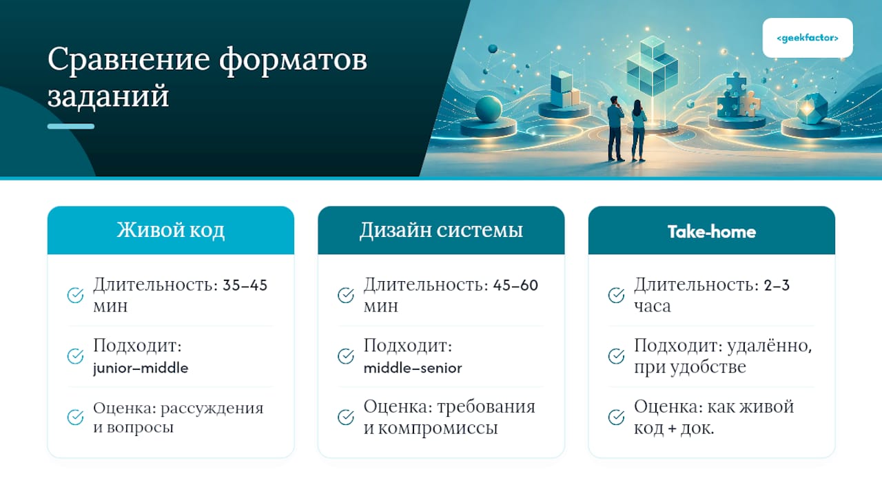 Сравнение форматов заданий для технического интервью
