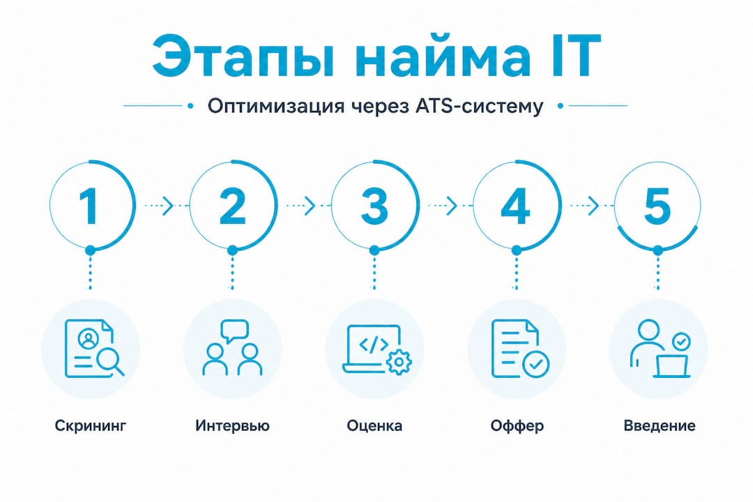 Вертикальная инфографика с этапами подбора IT-специалистов
