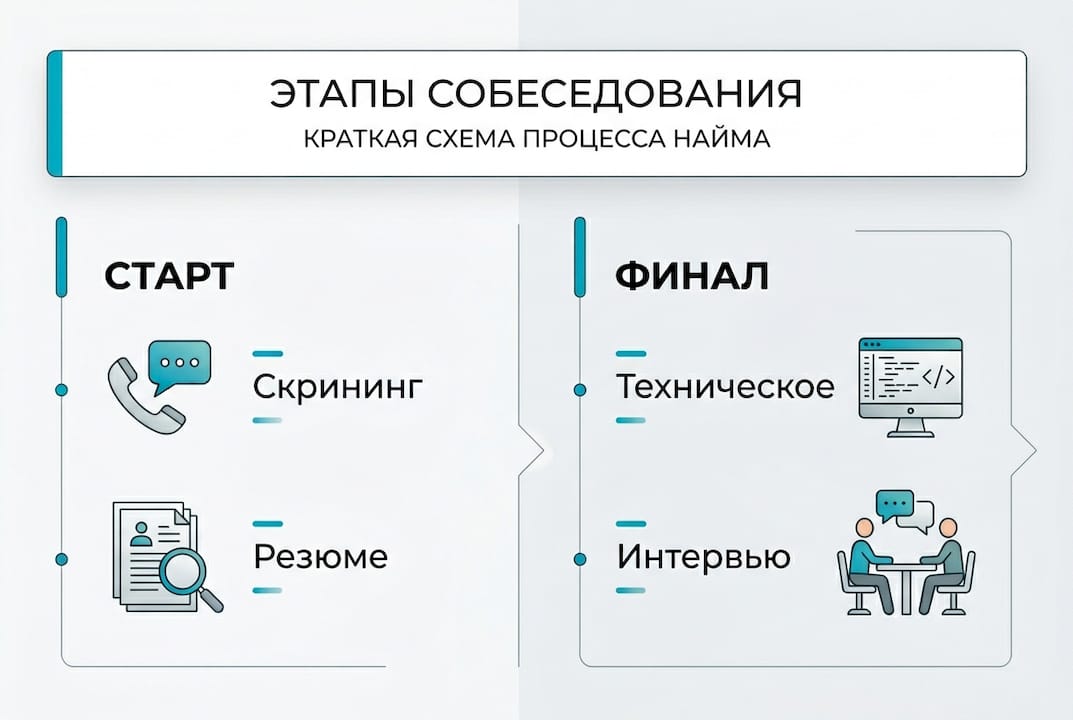 Инфографика: основные шаги на собеседовании для разработчиков