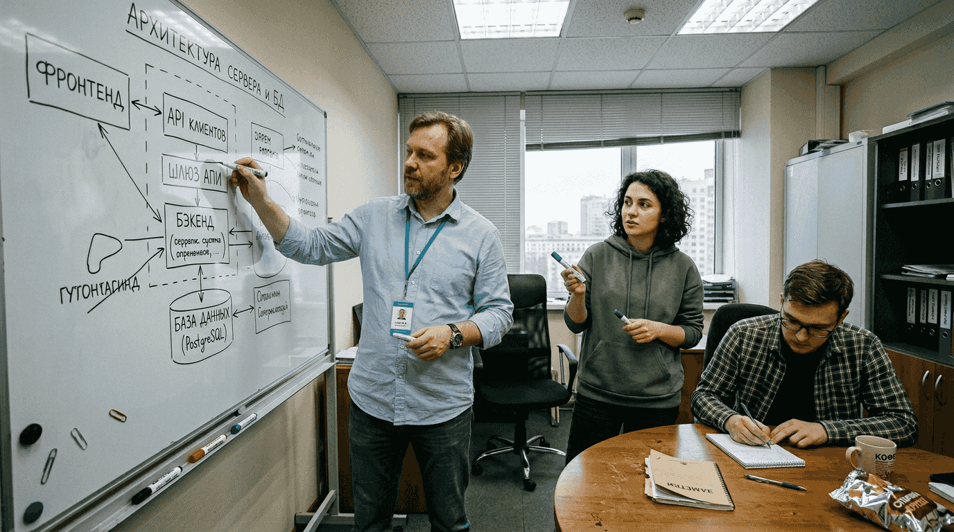 Собеседование по проектированию систем с использованием доски для схем и пояснений
